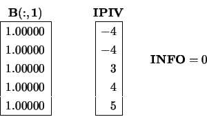 \begin{displaymath}
\begin{array}{c} {\bf B(:,1)} \\
\begin{array}{\vert r\ve...
...} \hspace{0.50 cm}
\begin{array}{c} {\bf INFO} = 0 \end{array}\end{displaymath}