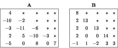 \begin{displaymath}
\begin{array}{cc} {\bf A} \\
\begin{array}{\vert rrrrr\ve...
...& * \\
-1 & 1 & -2 & 3 & 3 \\
\hline \end{array} \end{array}\end{displaymath}