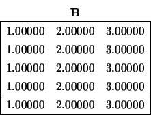 \begin{displaymath}
\begin{array}{c} {\bf B} \\
\begin{array}{\vert rrr\vert}...
...1.00000 & 2.00000 & 3.00000 \\
\hline \end{array} \end{array}\end{displaymath}