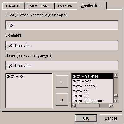 The application and the MIME types associated to
it