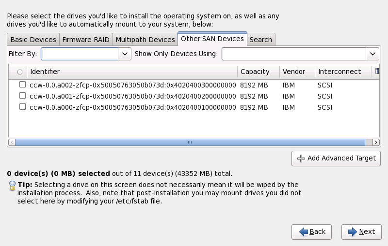 Select storage devices — Other SAN Devices